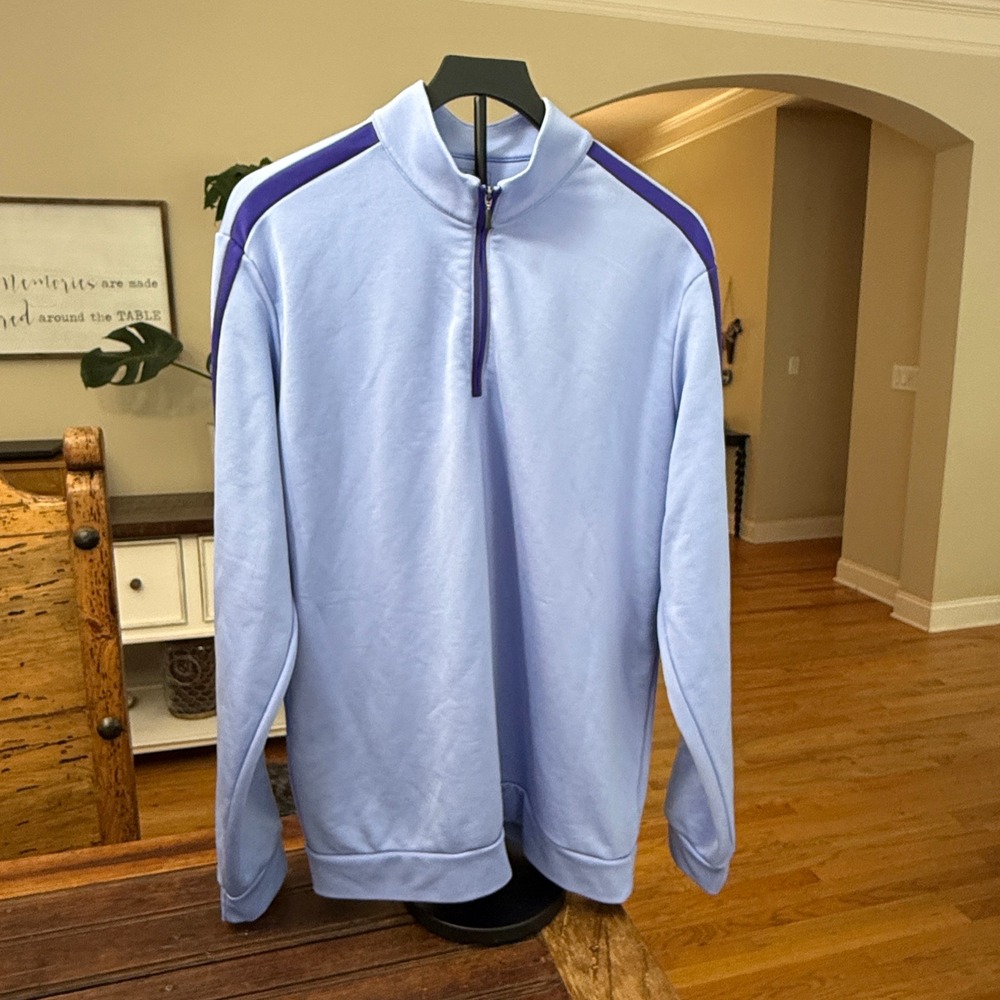 Adidas Golf Mens Quarter Zip Pullover Blue Purple Stripe Z82561 Size Large